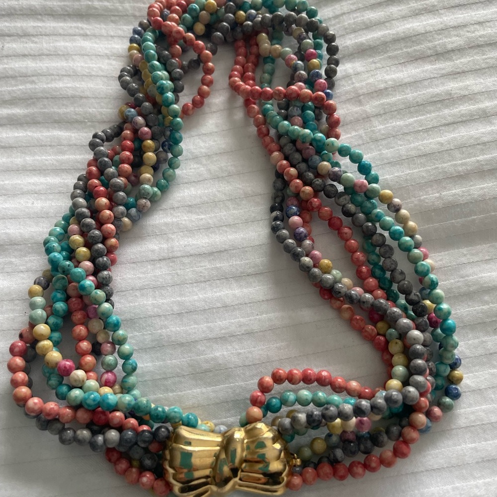 Italian Multicolor Beaded Necklace with decorative Bow Clasp